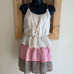 Chesley Boho Ruffled Sleeveless Layered Top Cream Coral Khaki Cream Size Small